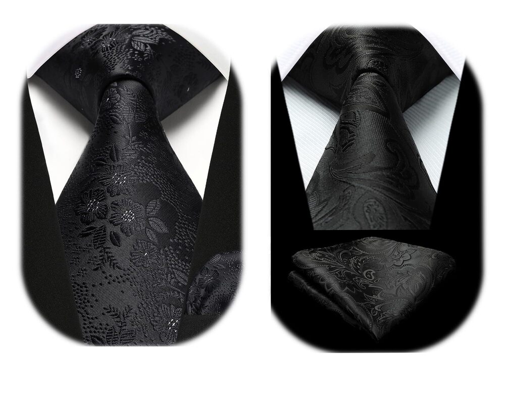 2921 Black Ties Woven Classic Necktie Setmal tie Pocket Square